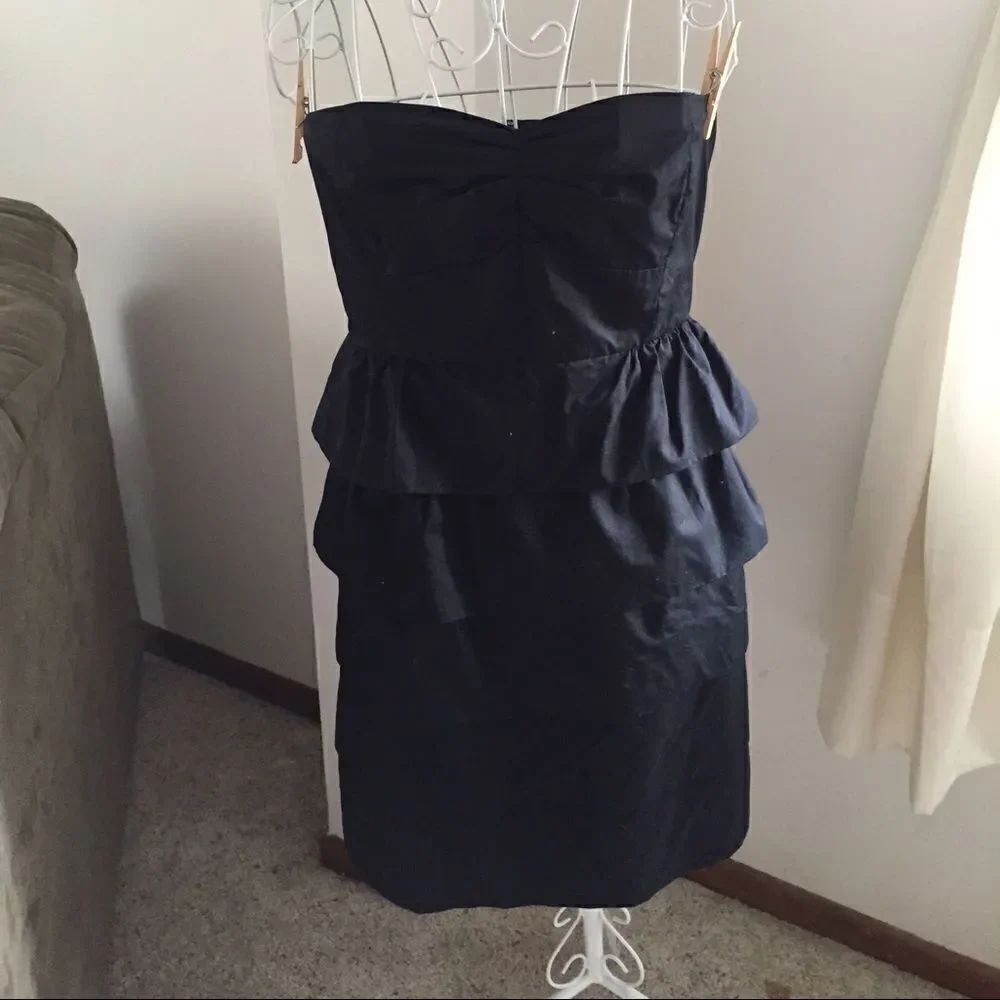 J. Crew Black Strapless Ruffle  Dress Size 4